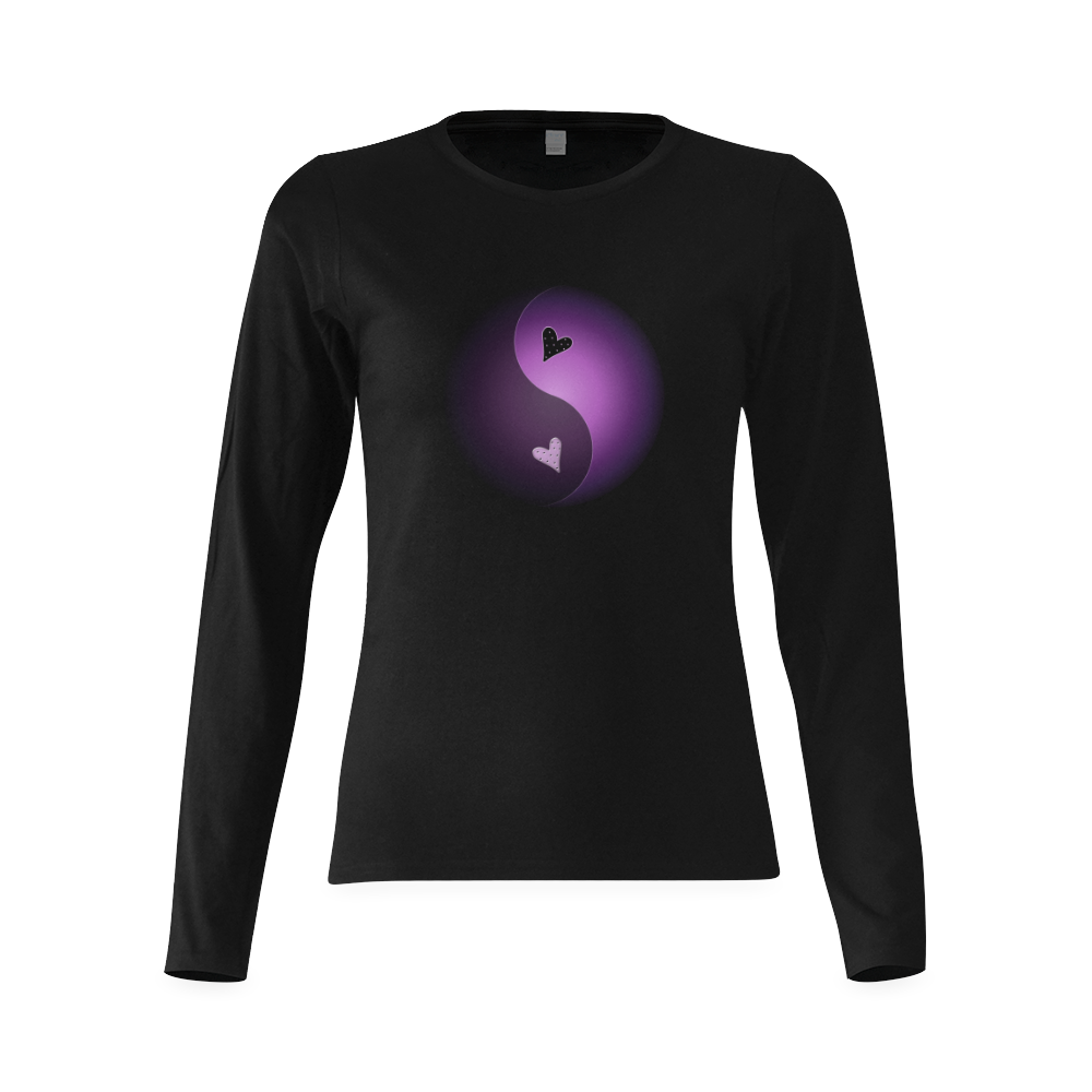 yin yang heart- purple Sunny Women's T-shirt (long-sleeve) (Model T07)