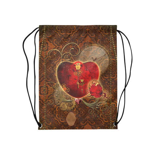 Steampunk, valentines heart with gears Medium Drawstring Bag Model 1604 (Twin Sides) 13.8"(W) * 18.1"(H)