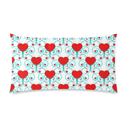 Hearts and Aqua Flourish Pattern Custom Rectangle Pillow Case 20"x36" (one side)