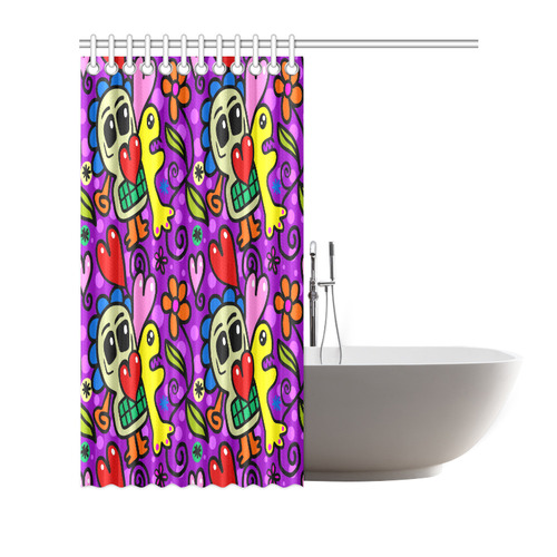 Valentine Hearts Skulls Flowers Pop Art Shower Curtain 72"x72"