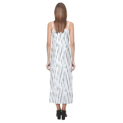 Black Dotted Lines Pattern V-Neck Open Fork Long Dress(Model D18)