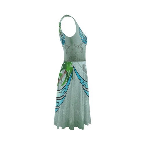 cute parrot with wings and palm Sleeveless Ice Skater Dress (D19)