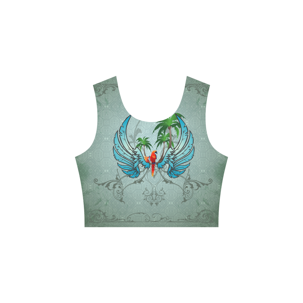 cute parrot with wings and palm Sleeveless Ice Skater Dress (D19)