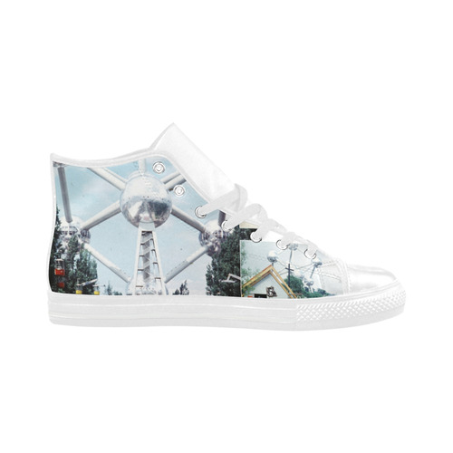 Vintage Brussels Atomium Collage Aquila High Top Microfiber Leather Women's Shoes (Model 032)