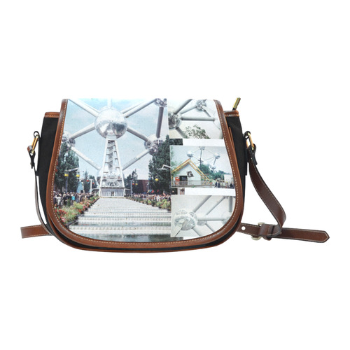 Vintage Brussels Atomium Collage Saddle Bag/Small (Model 1649)(Flap Customization)
