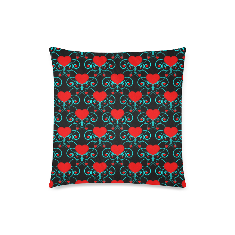 Elegant Hearts and Aqua Flourish Pattern Custom Zippered Pillow Case 18"x18"(Twin Sides)