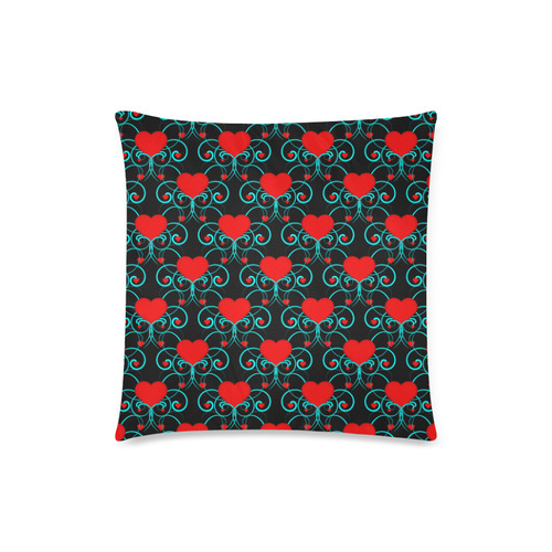 Elegant Hearts and Aqua Flourish Pattern Custom Zippered Pillow Case 18"x18"(Twin Sides)