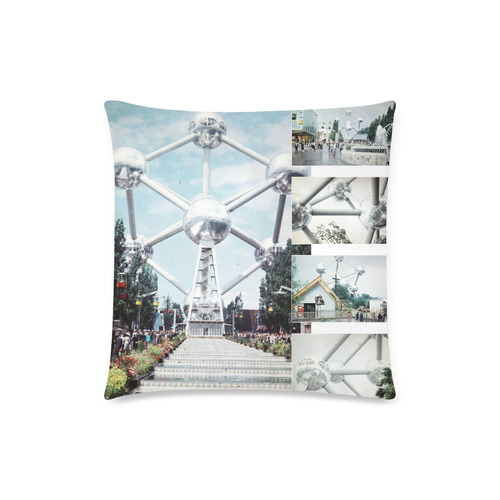 Vintage Brussels Atomium Collage Custom Zippered Pillow Case 18"x18"(Twin Sides)