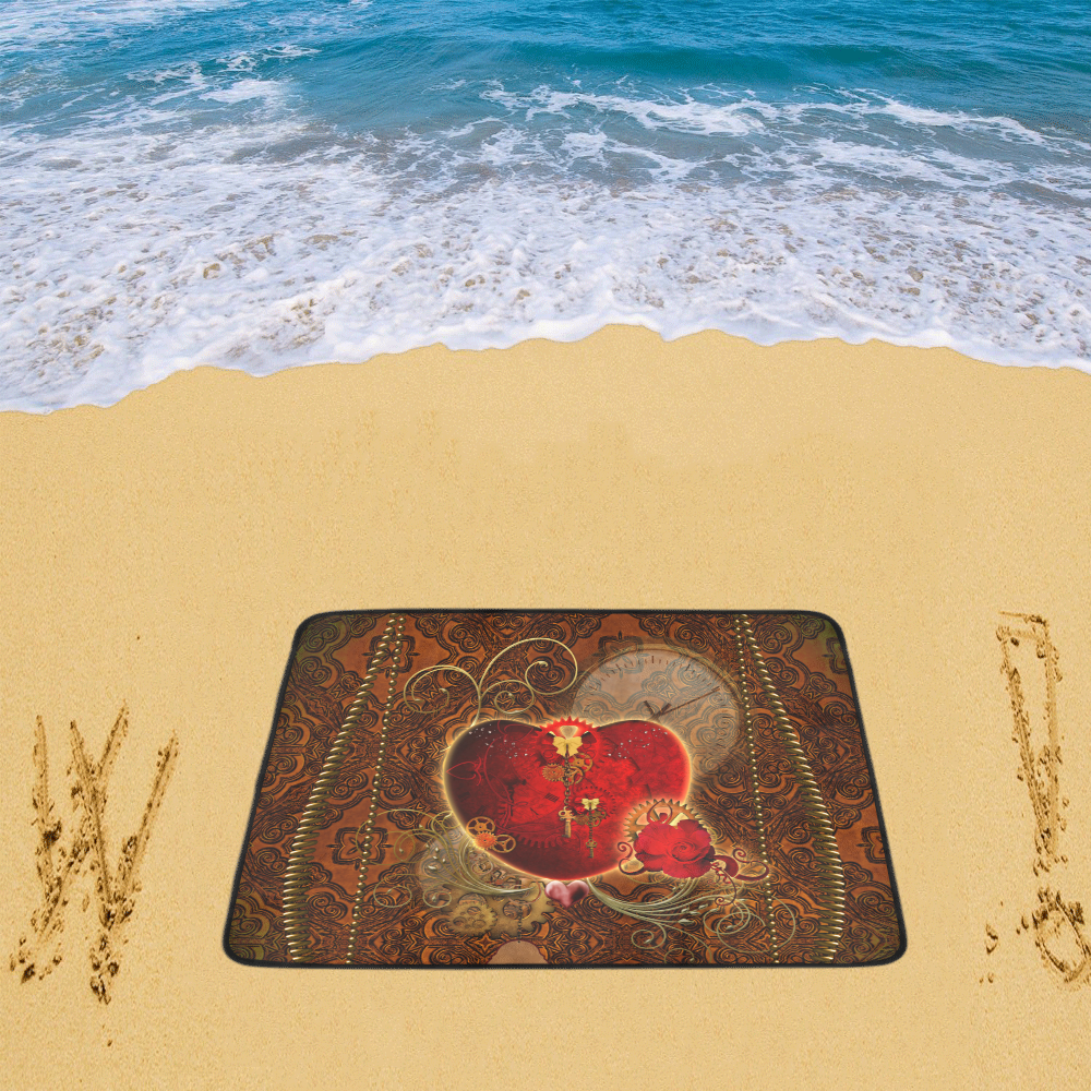 Steampunk, valentines heart with gears Beach Mat 78"x 60"