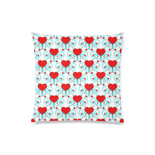 Hearts and Aqua Flourish Pattern Custom Zippered Pillow Case 20"x20"(Twin Sides)