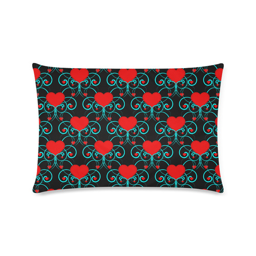Pretty Hearts and Aqua Flourish Pattern Custom Zippered Pillow Case 16"x24"(Twin Sides)