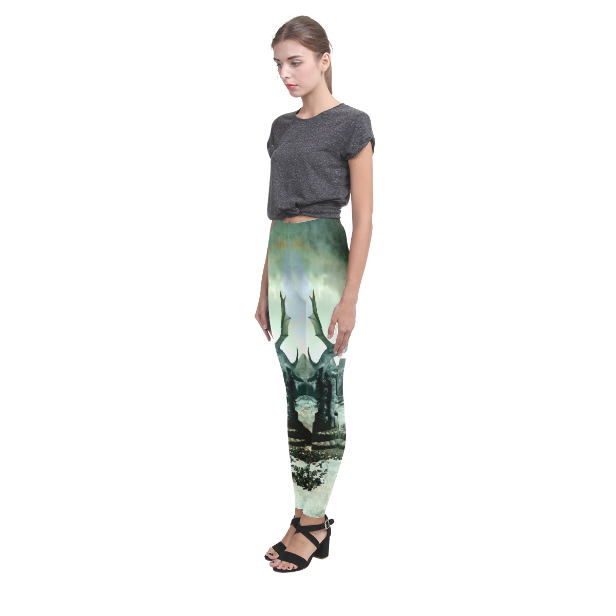 Dragon in a fantasy landscape Cassandra Women's Leggings (Model L01)