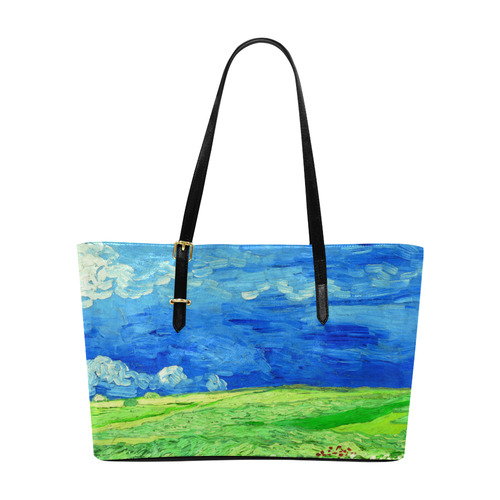 Vincent van Gogh Wheat Field Cloudy Sky Euramerican Tote Bag/Large (Model 1656)