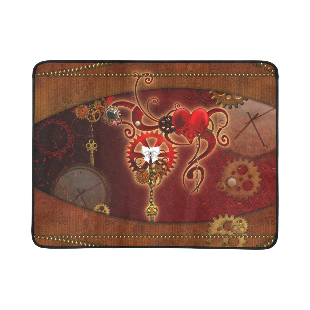 steampunk, hearts, clocks and gears Beach Mat 78"x 60"