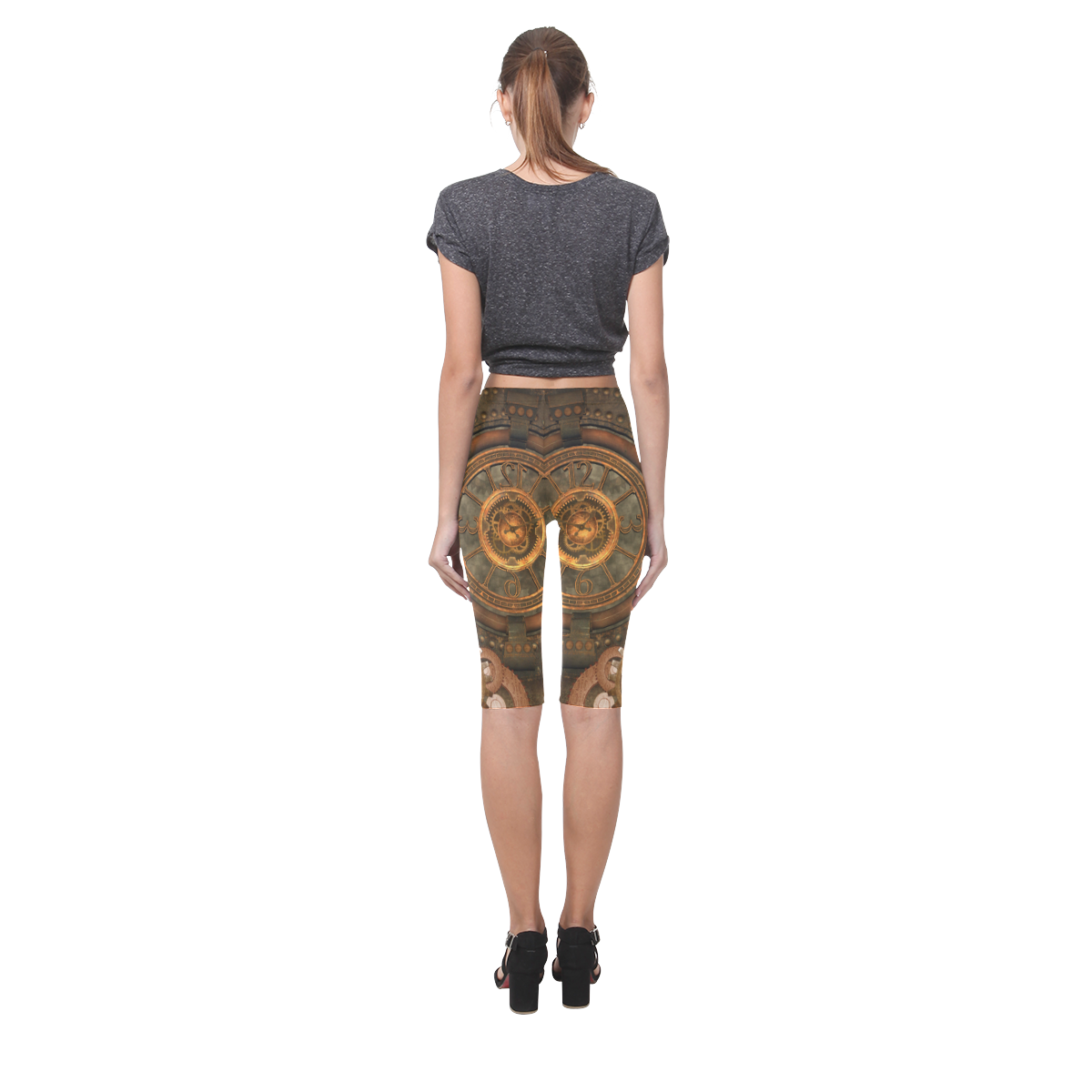 Steampunk, wonderful vintage clocks and gears Hestia Cropped Leggings (Model L03)