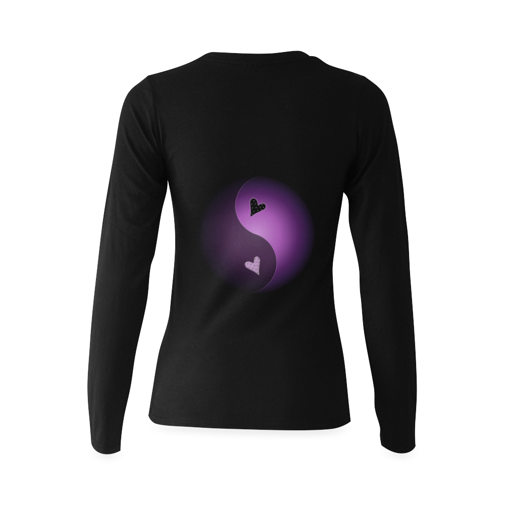 yin yang heart- purple Sunny Women's T-shirt (long-sleeve) (Model T07)