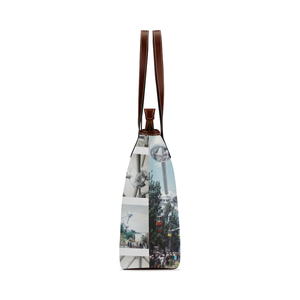 Vintage Brussels Atomium Collage Shoulder Tote Bag (Model 1646)
