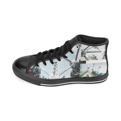 Vintage Brussels Atomium Collage High Top Canvas Women's Shoes/Large Size (Model 017)