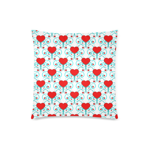Elegant Hearts and Aqua Flourish Pattern Custom Zippered Pillow Case 18"x18" (one side)