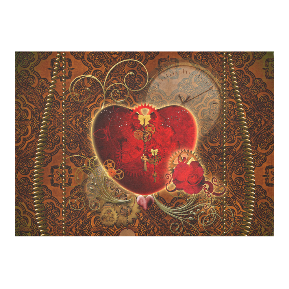 Steampunk, valentines heart with gears Cotton Linen Tablecloth 60"x 84"
