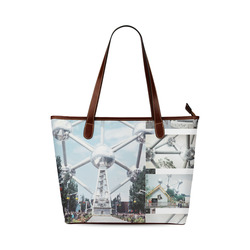 Vintage Brussels Atomium Collage Shoulder Tote Bag (Model 1646)