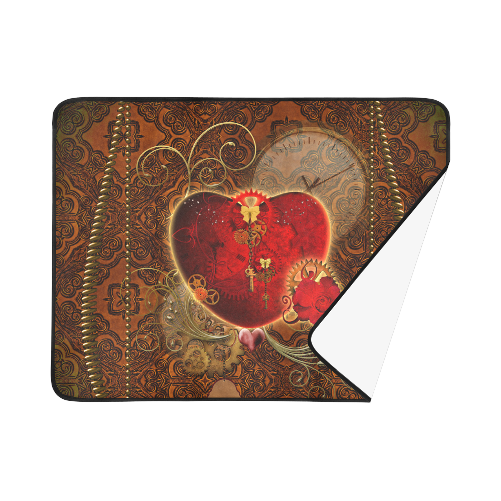 Steampunk, valentines heart with gears Beach Mat 78"x 60"