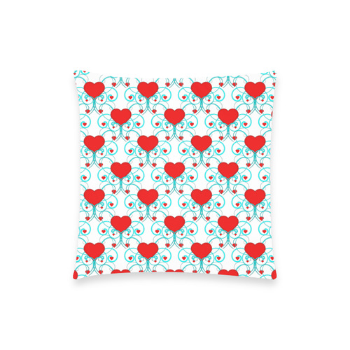 Hearts and Aqua Flourish Pattern Custom  Pillow Case 18"x18" (one side) No Zipper