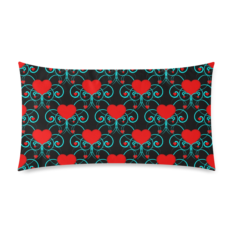 Hearts and Aqua Flourish Pattern Rectangle Pillow Case 20"x36"(Twin Sides)
