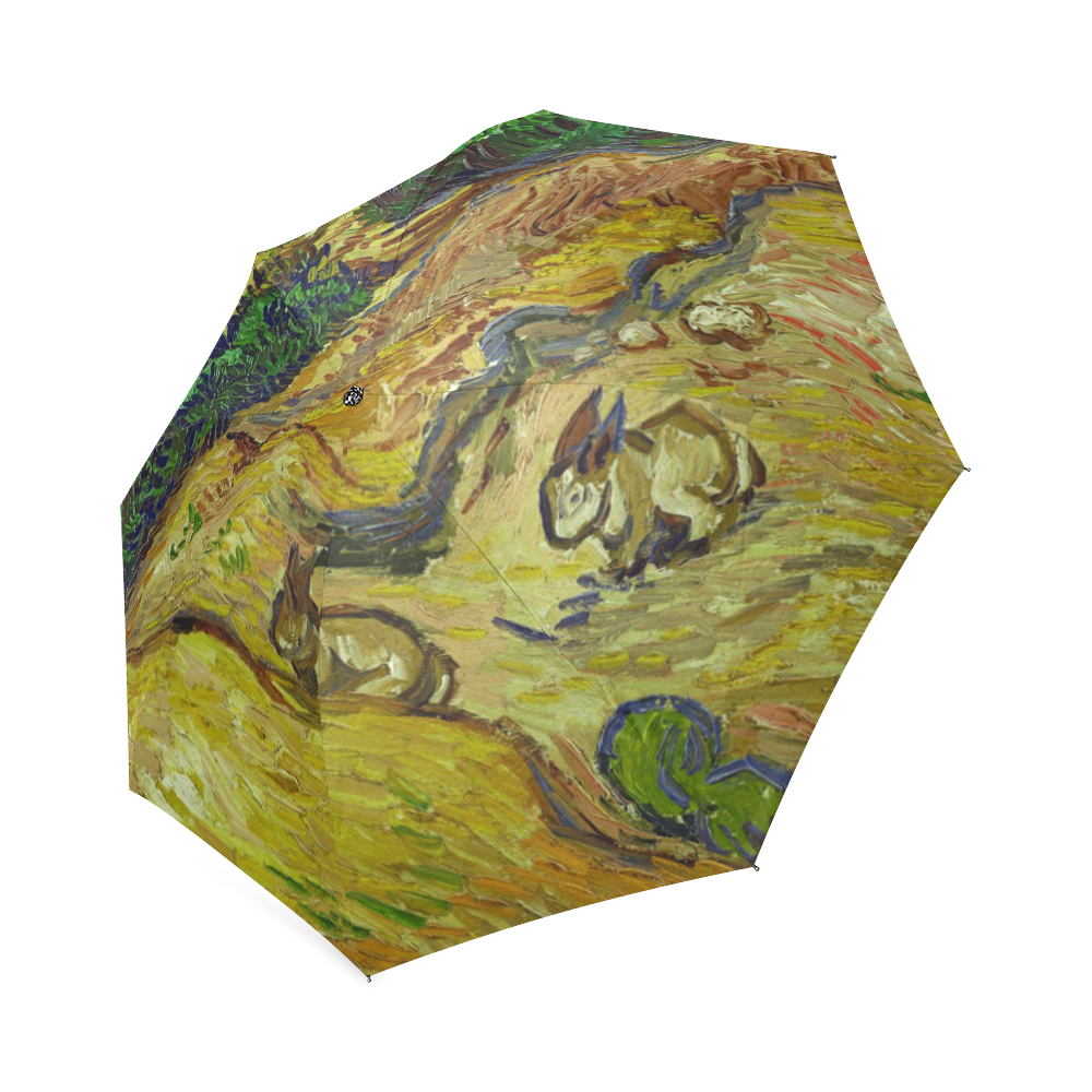 Vincent van Gogh Landscape with Rabbits Foldable Umbrella (Model U01)