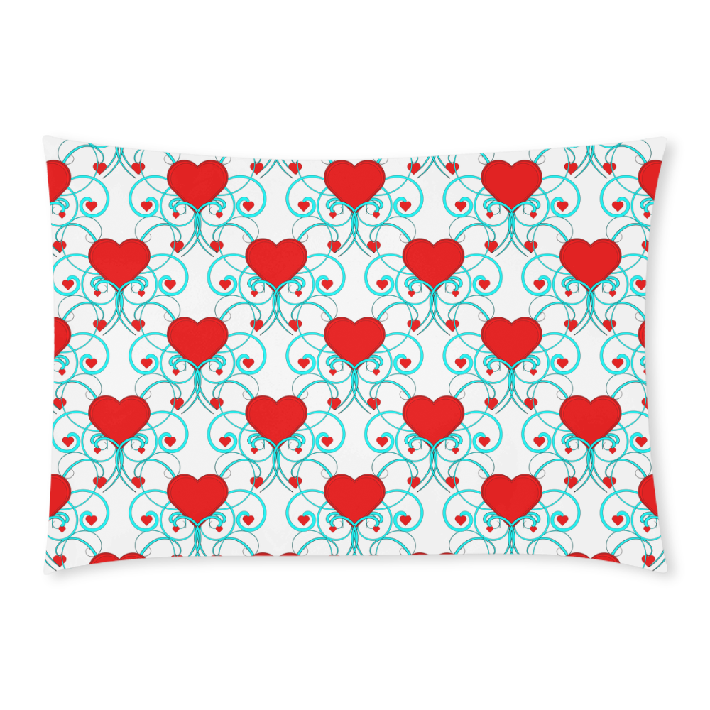 Hearts and Aqua Flourish Pattern Custom Rectangle Pillow Case 20x30 (One Side)