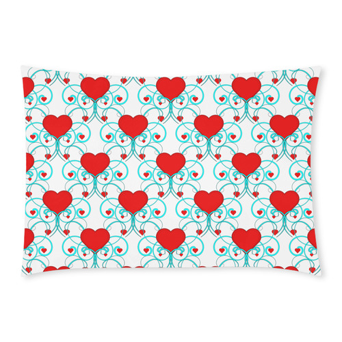 Hearts and Aqua Flourish Pattern Custom Rectangle Pillow Case 20x30 (One Side)