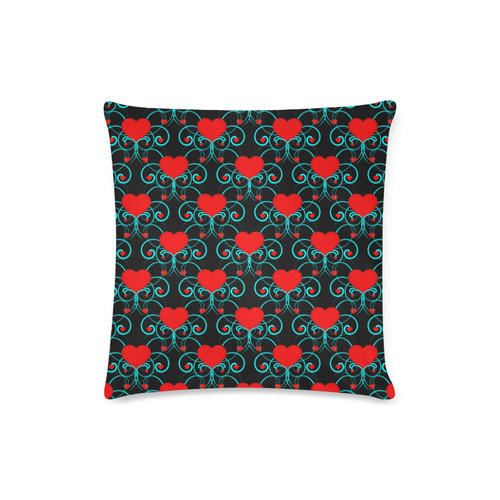 Hearts and Aqua Flourish Pattern Custom Zippered Pillow Case 16"x16"(Twin Sides)
