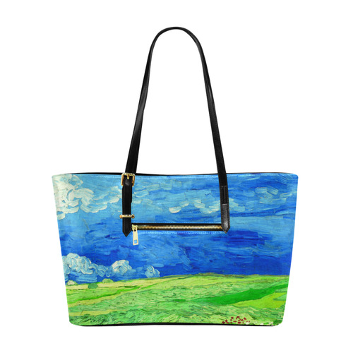 Vincent van Gogh Wheat Field Cloudy Sky Euramerican Tote Bag/Large (Model 1656)