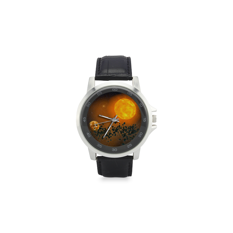 Space scenario - The Apocalypse Unisex Stainless Steel Leather Strap Watch(Model 202)