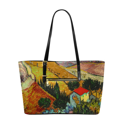 Vincent van Gogh Landscape House Ploughman Euramerican Tote Bag/Large (Model 1656)