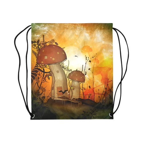 The mushroom house Large Drawstring Bag Model 1604 (Twin Sides)  16.5"(W) * 19.3"(H)