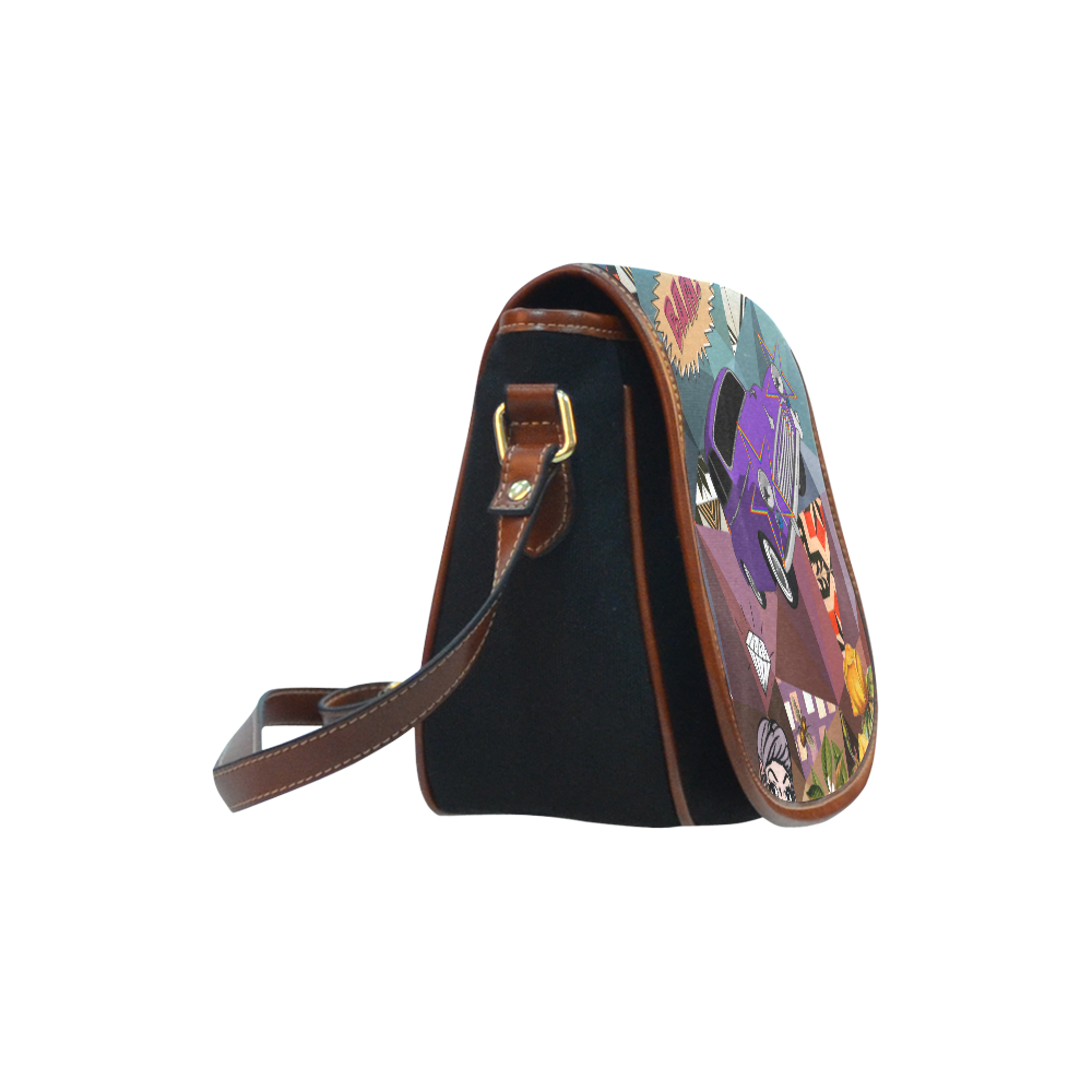 Geometric Collage Saddle Bag/Small (Model 1649)(Flap Customization)