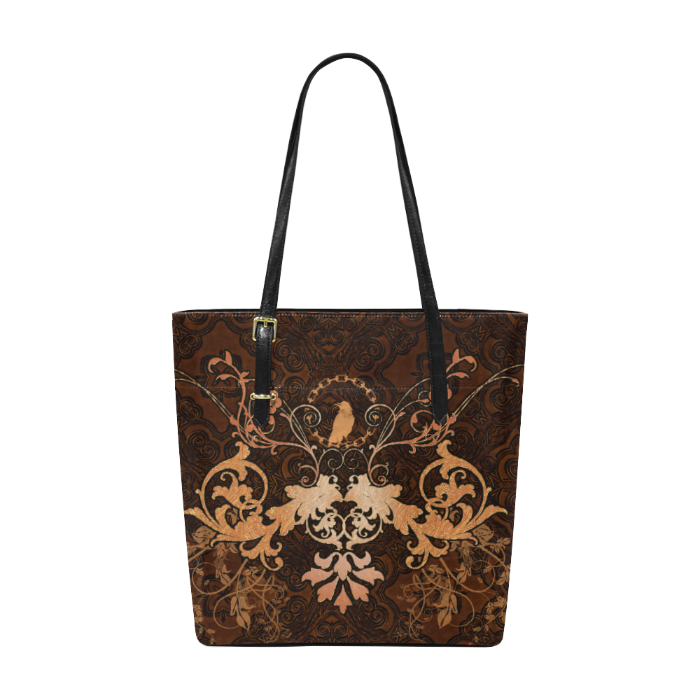 Floral design with crow Euramerican Tote Bag/Small (Model 1655)