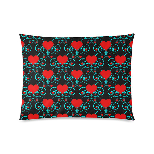 Pretty Hearts and Aqua Flourish Pattern Custom Zippered Pillow Case 20"x26"(Twin Sides)