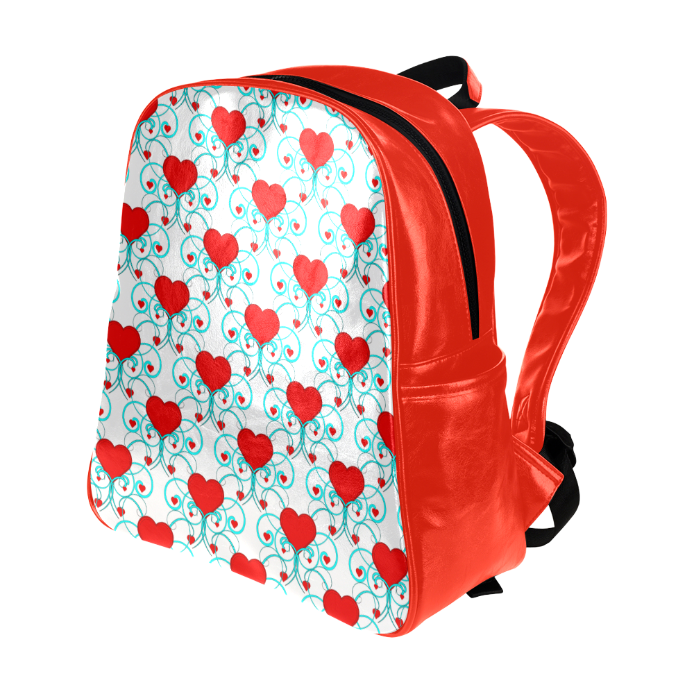 Aqua Flourish Heart Pattern Multi-Pockets Backpack (Model 1636)