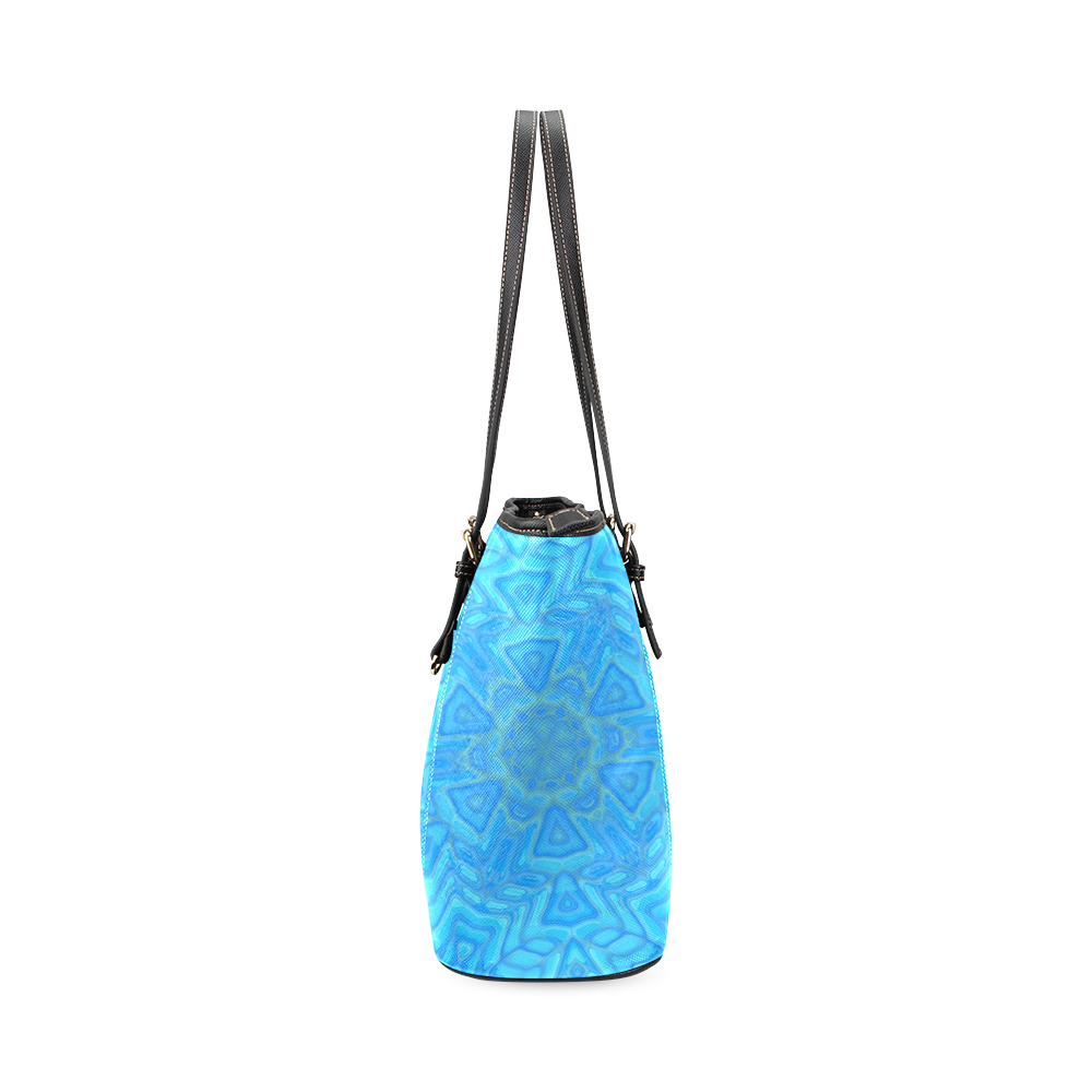 Blue Green and Turquoise Ice Flower Leather Tote Bag/Small (Model 1640)