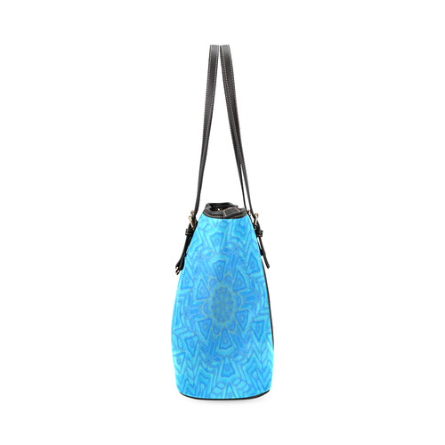 Blue Green and Turquoise Ice Flower Leather Tote Bag/Large (Model 1640)