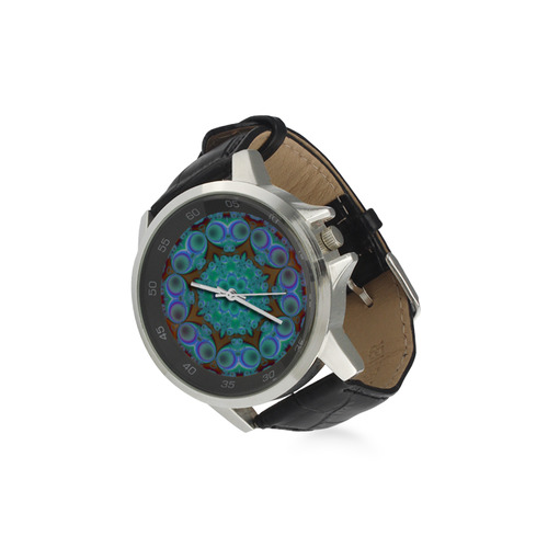 fractal pattern 1 Unisex Stainless Steel Leather Strap Watch(Model 202)