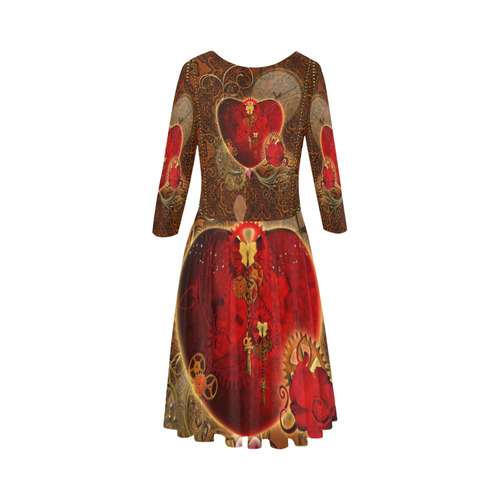 Steampunk, valentines heart with gears Elbow Sleeve Ice Skater Dress (D20)