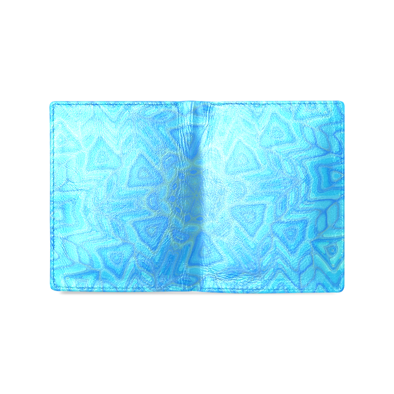Blue Green and Turquoise Ice Flower Men's Leather Wallet (Model 1612)