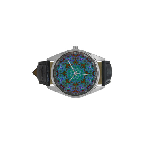 fractal pattern 1 Men's Casual Leather Strap Watch(Model 211)