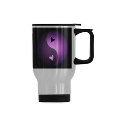 yin yang heart - purple Travel Mug (Silver) (14 Oz)