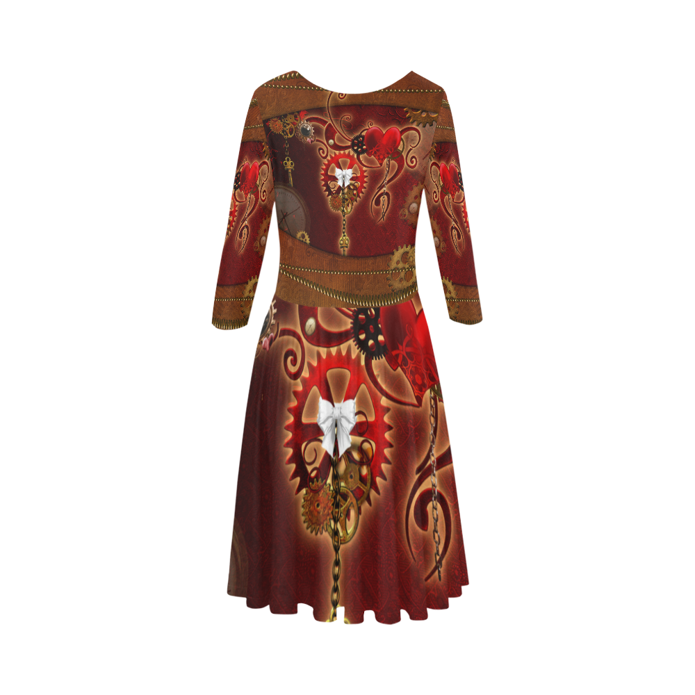 steampunk, hearts, clocks and gears Elbow Sleeve Ice Skater Dress (D20)