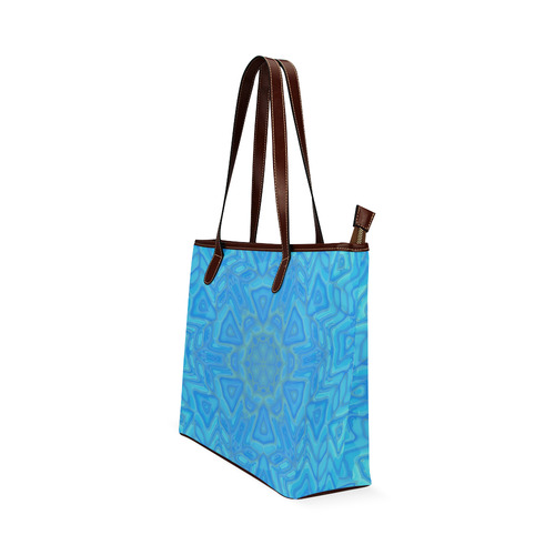 Blue Green and Turquoise Ice Flower Shoulder Tote Bag (Model 1646)