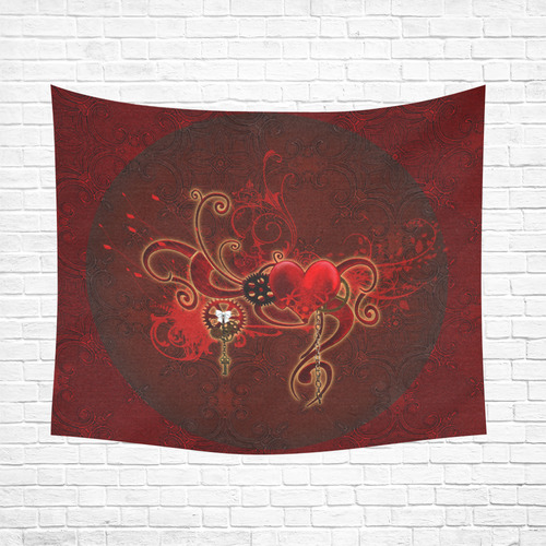 Wonderful steampunk design with heart Cotton Linen Wall Tapestry 60"x 51"